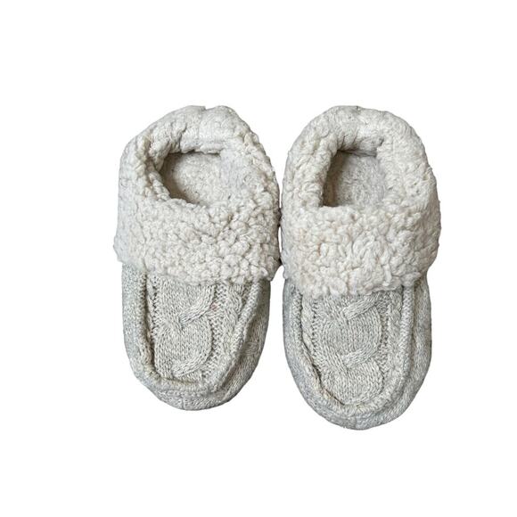 Muk Luks slippers slip on woven sweater sherpa lined house shoes beige SZ 5-6 - Picture 1 of 5